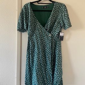 Volcom Green and White Floral print wrap dress